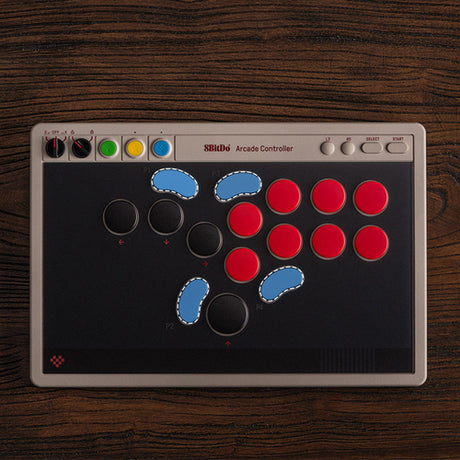 8BitDo Arcade Controller Switch/PC Grå – Alternative knapflader monteret
