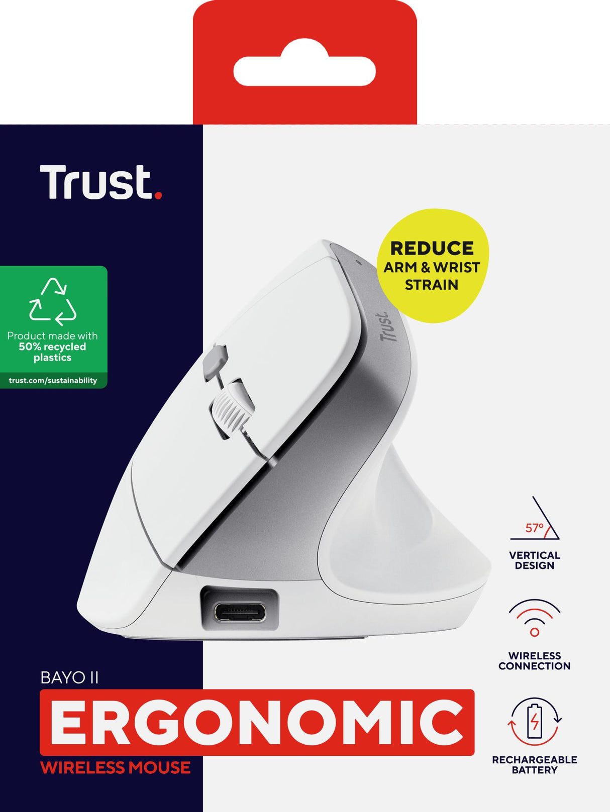 TRUST BAYO II ERGONOMISK TRÅDLÖS MUS - VIT