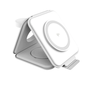 j5create JUPW3215W-N – Qi2 3-i-1 rejseoplader – Oplader foldet til stativ