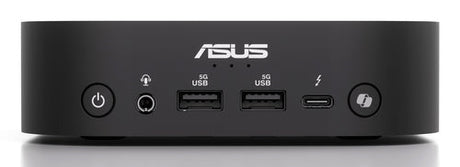 ASUS NUC 14 Pro AI Slim front med tænd/sluk-knap og tilslutninger