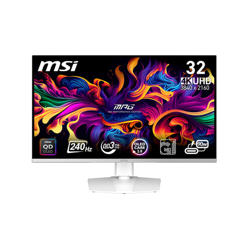 MSI MPG 321URXWDE QD-OLED – 31,5″ gamingskærm, 3840 × 2160, 240 Hz, hvid