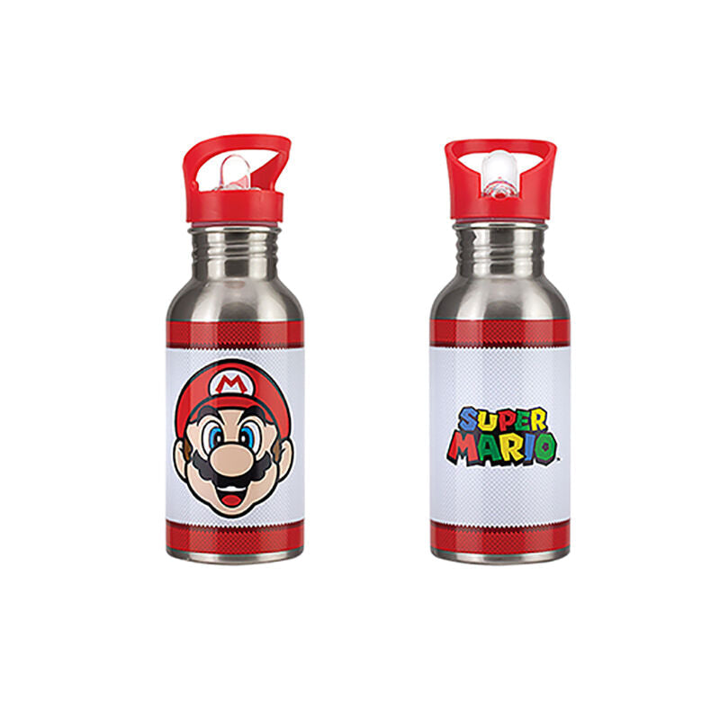 Super Mario Metall Vattenflaska Med Sugrör 500 Ml