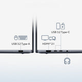 ASUS Zenbook 14 UX3480QA-U1157W – detalje af tilslutninger; layout på billedet er illustrativt