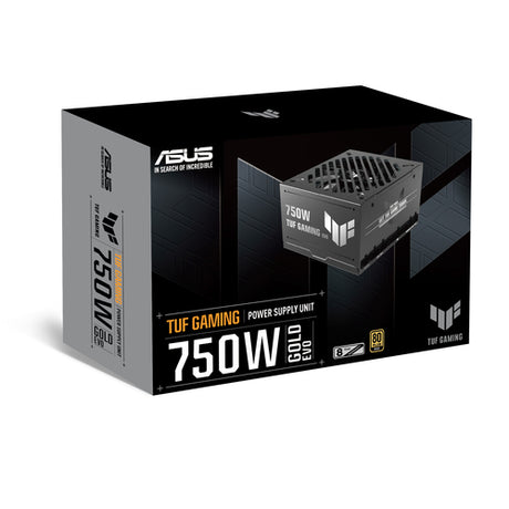 ASUS TUF Gaming 750W Gold EVO – produktemballage med 750W Gold EVO-mærkning