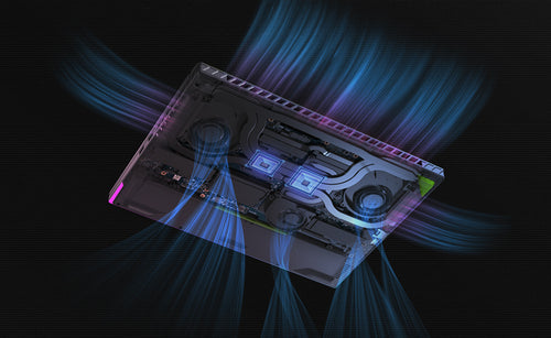 ASUS ROG Strix G16 G614PR-RV003W – indvendig opbygning eller underside; tastaturlayout illustrativt