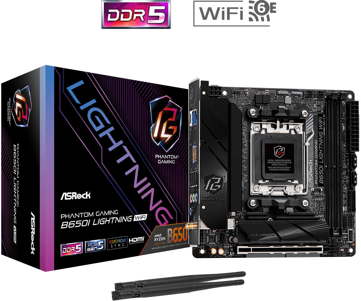 ASRock B650I LIGHTNING WIFI - Moderkort - Socket AM5 - USB 3.2 Gen 1 - Inbyggd Grafik (CPU Krävs) Detaljhandel