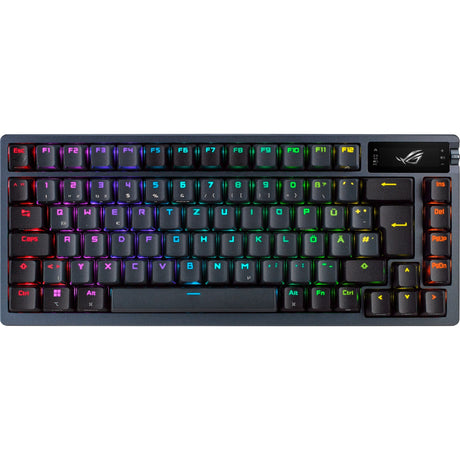 ASUS ROG Azoth – gunmetal-tastatur set ovenfra med OLED-display