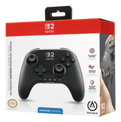 PowerA Advantage Wireless Controller Nintendo Switch 2 Sort – Emballage forfra