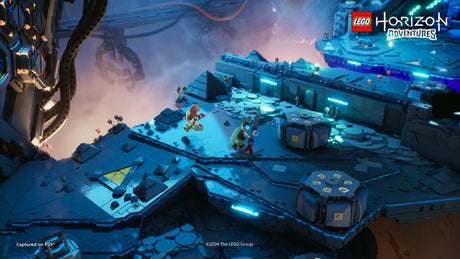 LEGO Horizon Adventures – spilscene i et blåt belyst maskinområde