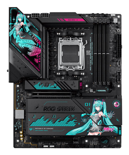 ASUS ROG STRIX X870E-H GAMING WIFI7 Hatsune Miku Edition – AM5 bundkort – Hatsune Miku-bundkort set ovenfra
