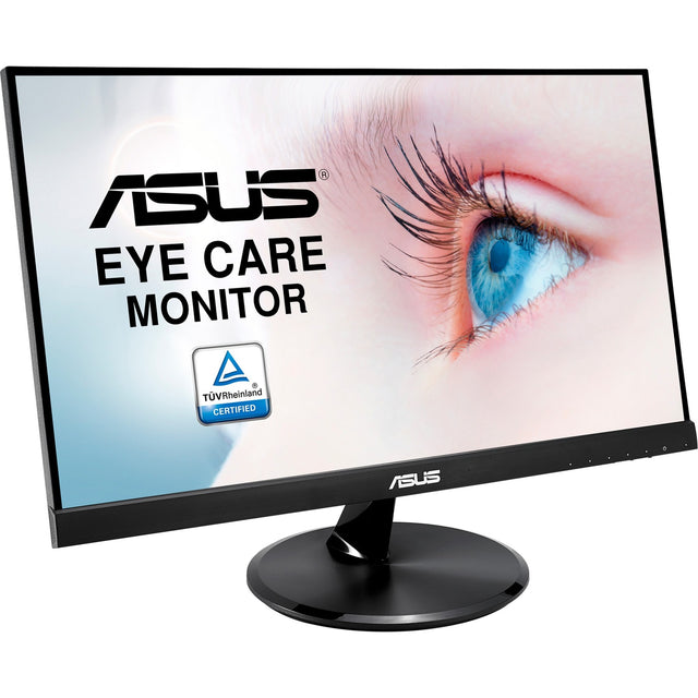 ASUS VP229HF – skråt forfra med Eye Care-præsentation på panelet