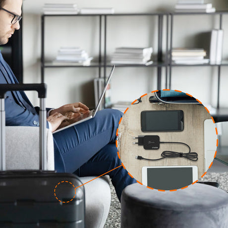 j5create 67 W GaN USB-C-oplader – 3 DC-adapterstik – EU – Oplader på rejse som eksempel