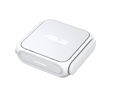 Hvid ASUS RT-BE58 Go rejserouter – overside og front med foldede antenner