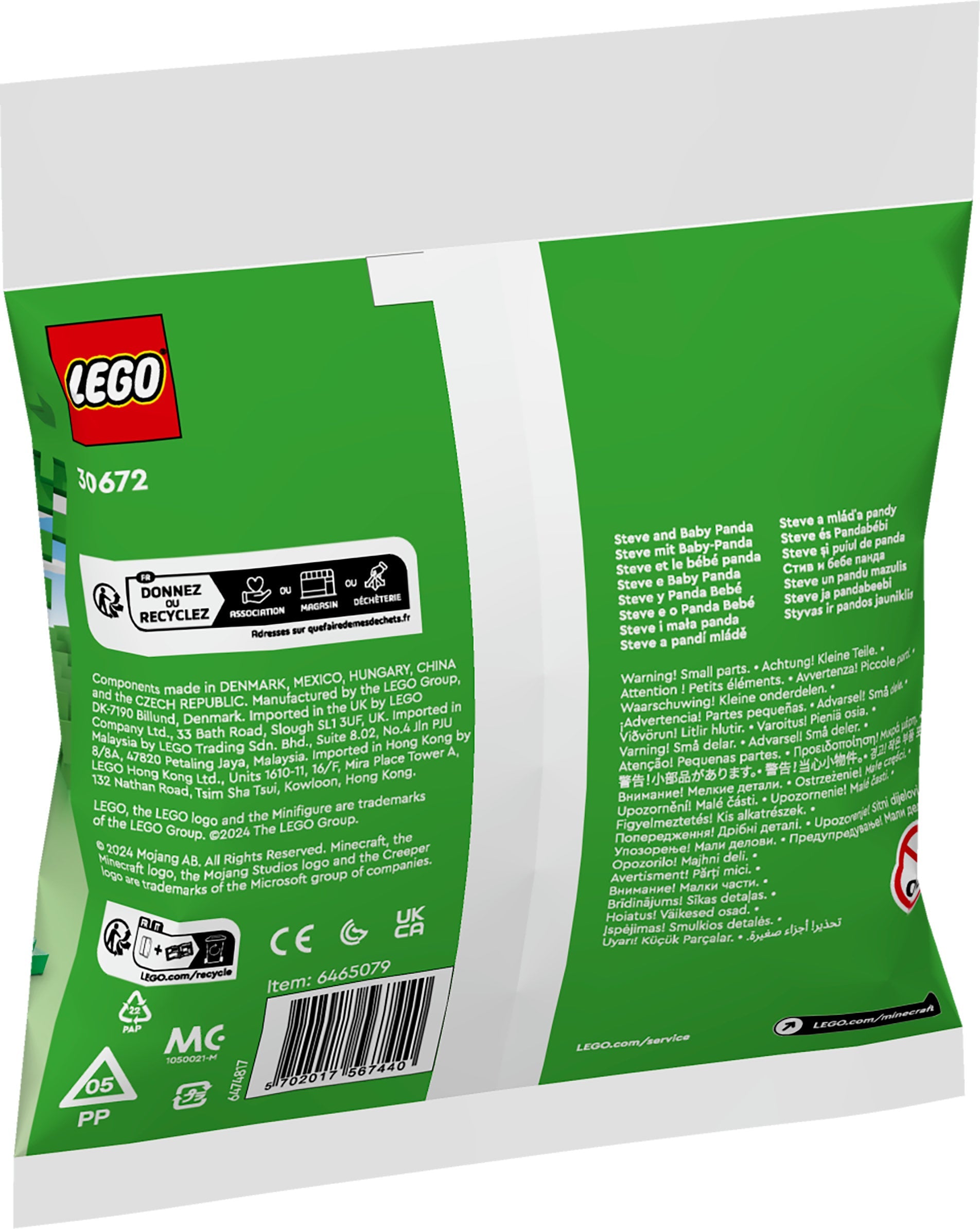 LEGO 30672 Minecraft Steve Med Baby Panda, Byggleksak