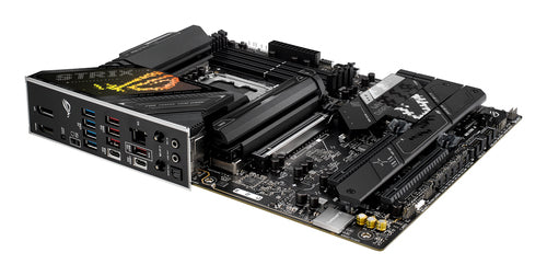 ASUS ROG STRIX Z890-H GAMING WIFI med tilslutninger set fra siden