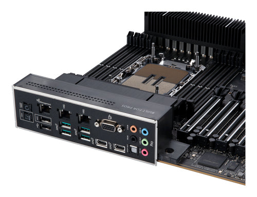 ASUS Pro WS W790E-SAGE SE – bagpanel og sokkel set skråt