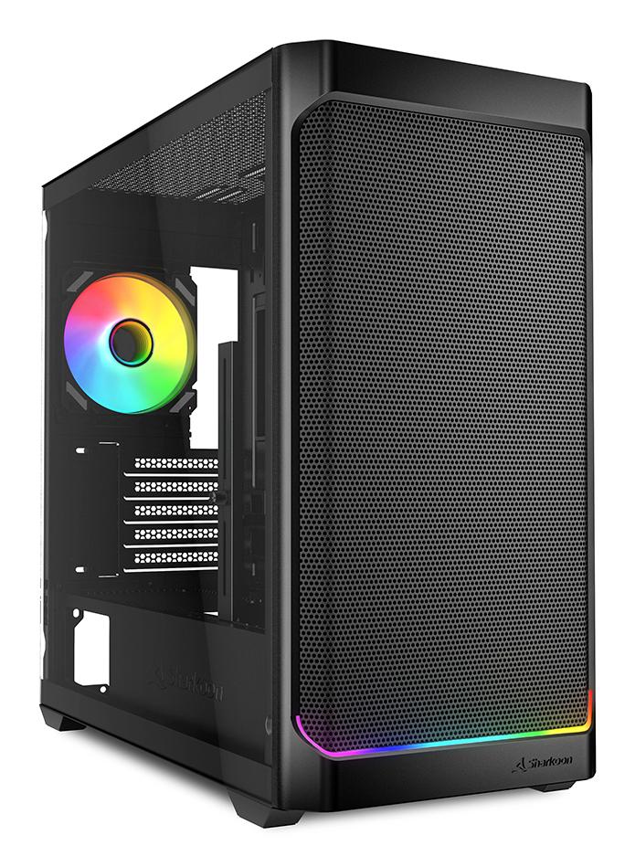Sharkoon MK4W RGB Strip Black Mesh Front Tempered Glass ARGB Strip 4x 120mm Fans USB-C BTF Micro-ATX Gaming PC Case Sharkoon