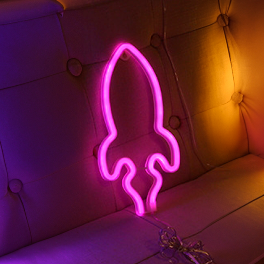 Rymdraket Neon Led Lampa Rosa