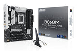 ASUS B860M MAX GAMING AX – bundkort, antenne og emballage