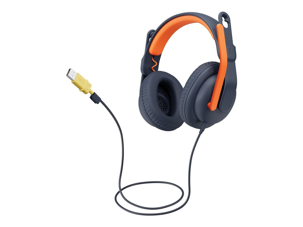Logitech Zone Learn Wired Over-Ear-headset För Elever, USB-C-kabelhörlurar Svart Orange
