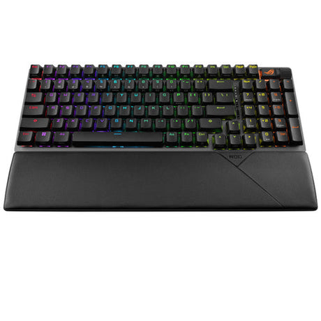 ASUS ROG Strix Scope II 96 Wireless – tastatur og arbejdsflade set ovenfra (vinkel 2); layout på billedet er illustrativt