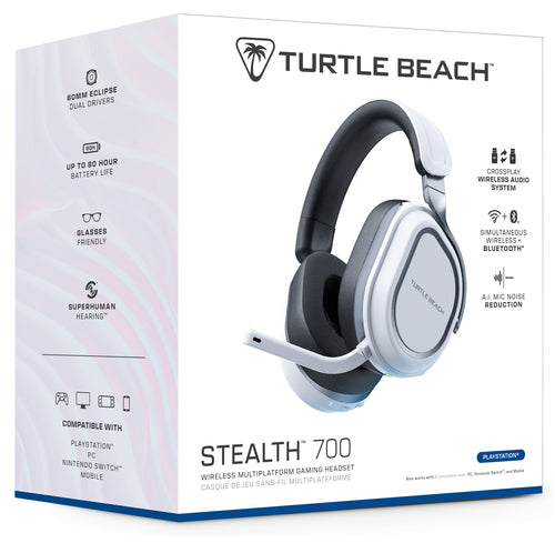 Turtle Beach Stealth 700 Gen 3 – PlayStation-headset, hvid – Emballage set skråt