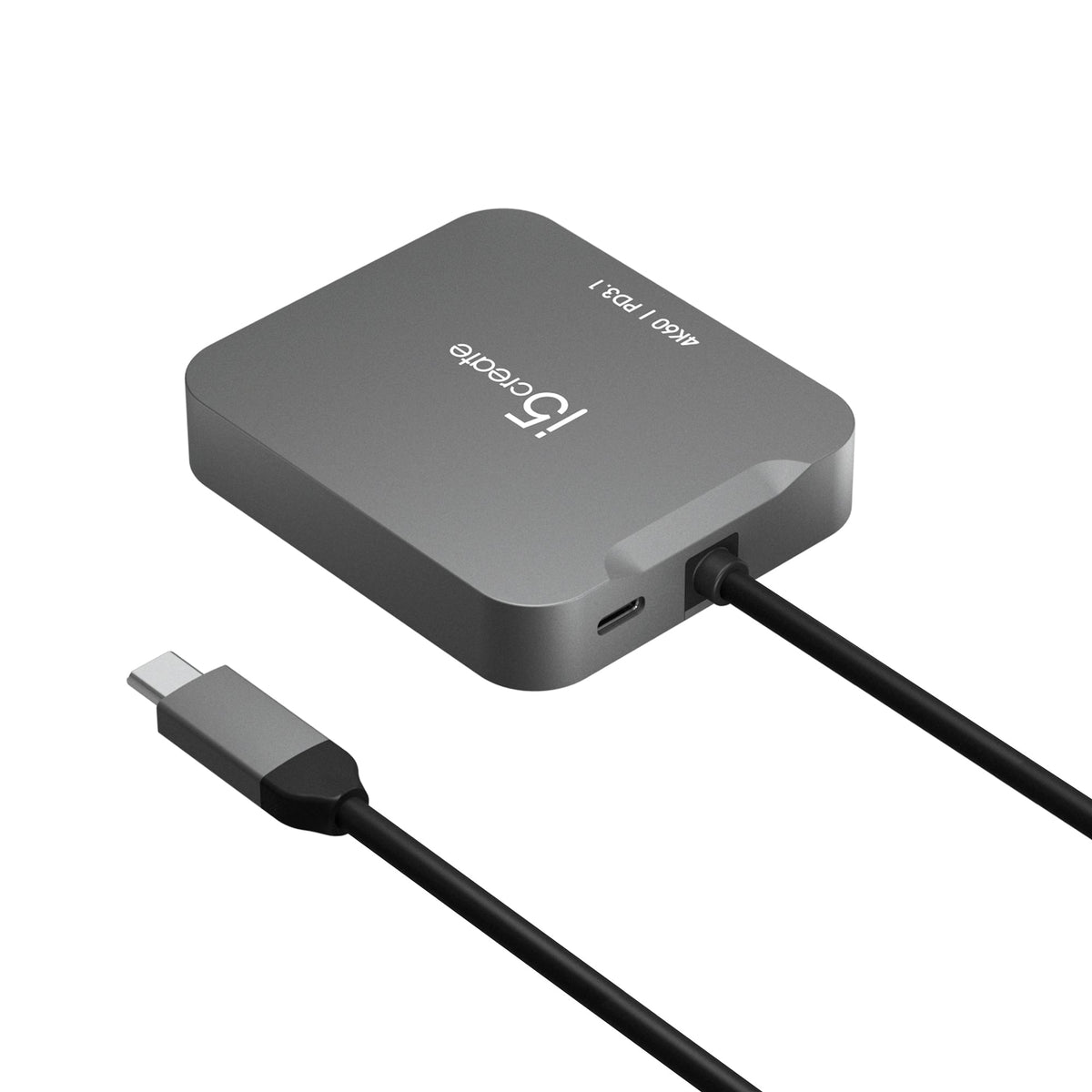 j5create JCD3191-N – 4K60 USB-C-rejseadapter – 10 Gbit/s – adapter skråt ovenfra