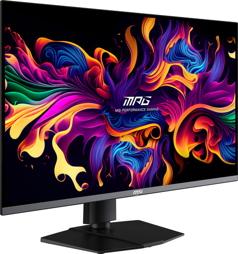 MSI MPG 321URX QD-OLED – 31,5″ gamingskærm, 3840 × 2160, 240 Hz – forside set skråt fra venstre