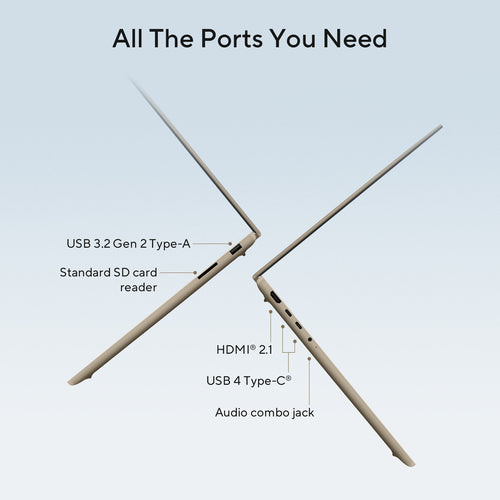 ASUS Zenbook A16 UX3607QA-SH132W – detalje af tilslutninger; layout på billedet er illustrativt