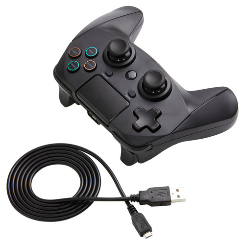 Snakebyte Game:Pad 4 S Wireless – sort controller til PS4 og PS3 – produkt og tilslutningskabel