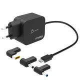 j5create 67 W GaN USB-C-oplader – 3 DC-adapterstik – EU – Oplader set skråt