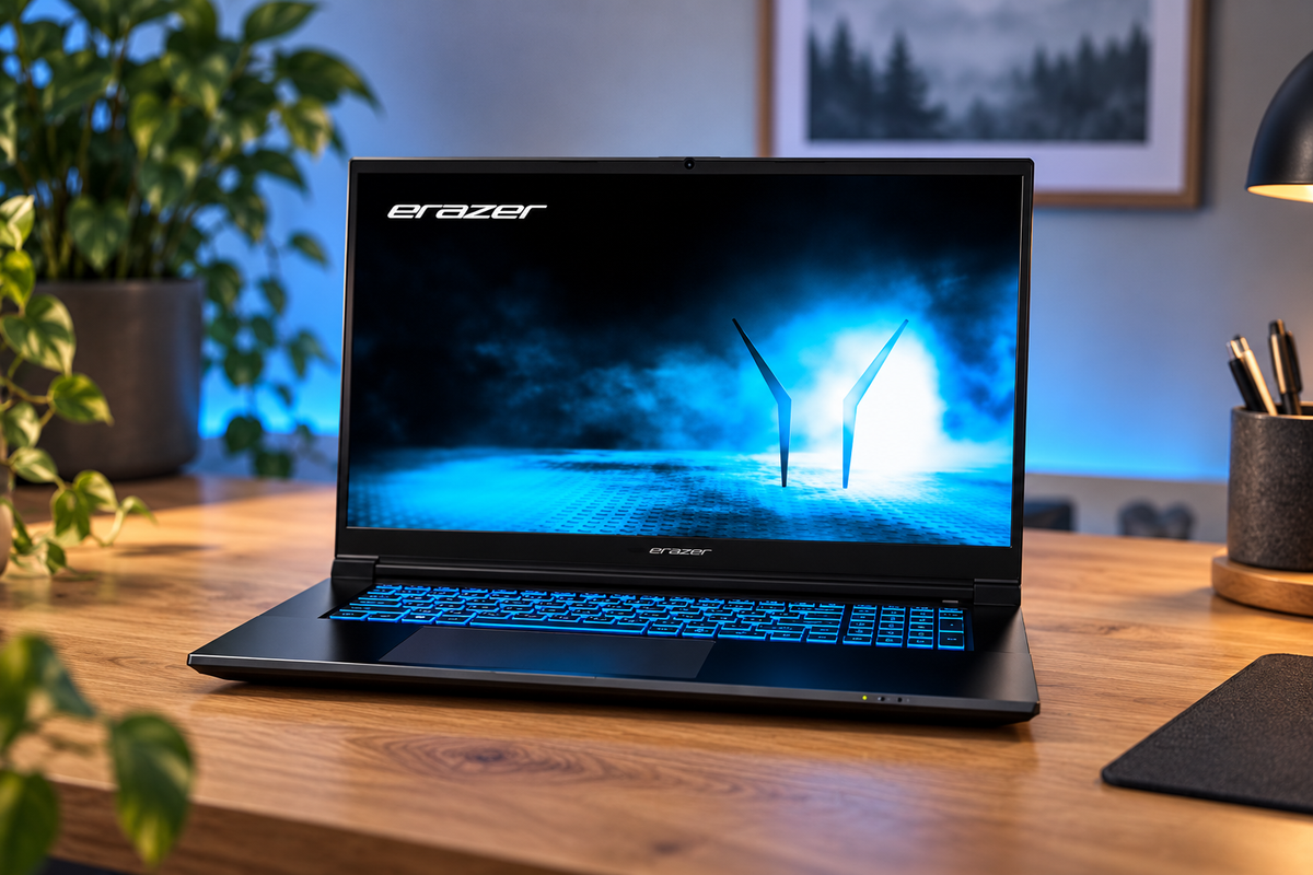 ERAZER Scout E30i gaming-bærbar på skrivebord – stemningsbillede