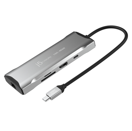 j5create – 4K/60 Hz USB-C mini-dock med 10 Gbit/s USB – Porte set skråt