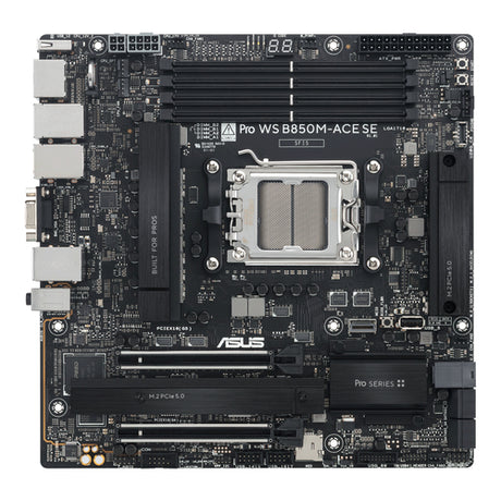 ASUS Pro WS B850M-ACE SE – bundkort set ovenfra med RAM- og PCIe-pladser