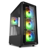 Sort Sharkoon TK4 RGB med glasfront og fire belyste blæsere