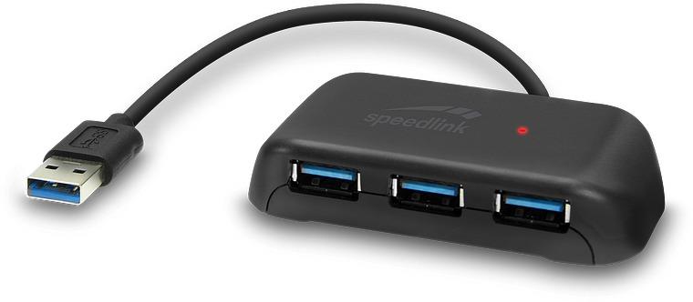 SpeedLink SNAPPY EVO USB Hub, 4-portar, USB 3.0, Aktiv, Svart