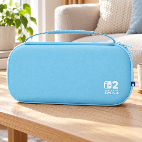 HORI Slim Tough Pouch – Cozy Blue – Nintendo Switch 2 – stemningsbillede