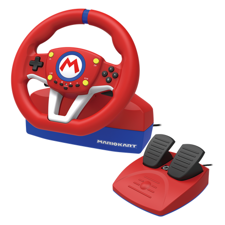 HORI Mario Kart Racing Wheel Pro Mini – rent produktbillede af rat og pedaler; gearskifter er vist separat i galleriet