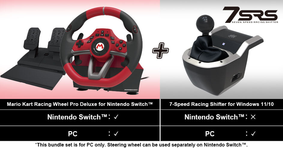 HORI - Mario Kart Racing Wheel Pro Deluxe + 7-Speed Racing Shifter Bundle For PC (Windows 11/10) HORI