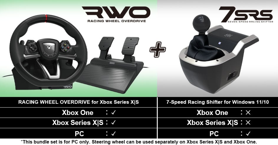 HORI - Racing Wheel Overdrive  + 7-Speed Racing Shifter Bundle For PC (Windows 11/10) HORI
