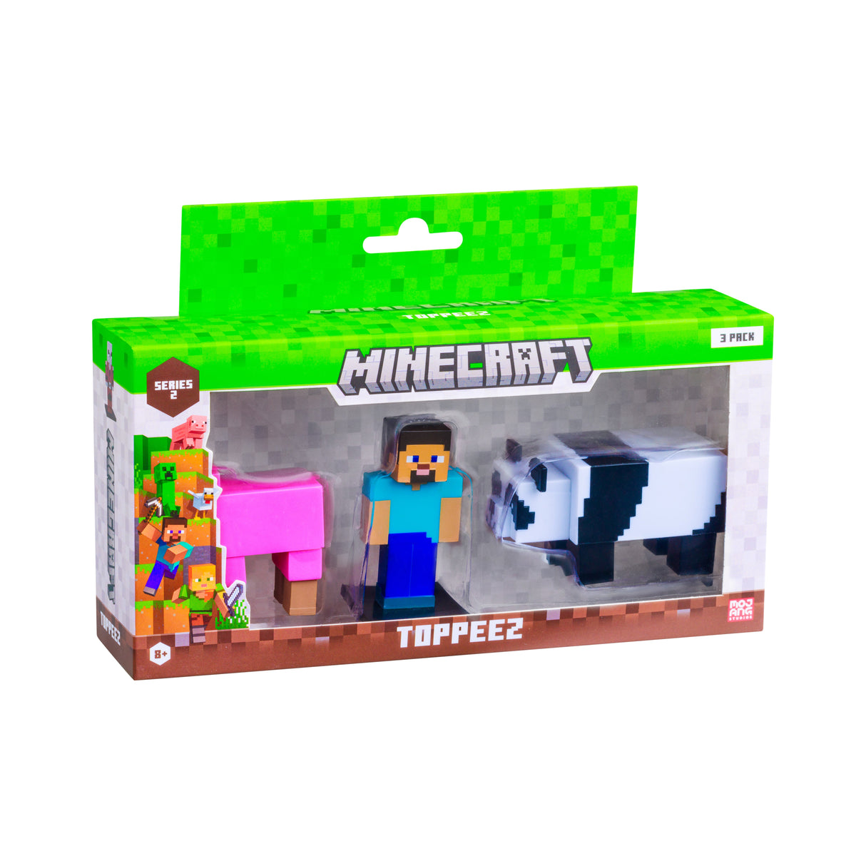 Minecraft - 3D 6 cm Figure 3 pack S2 -  Pink Sheep, Steve and Panda Minecraft