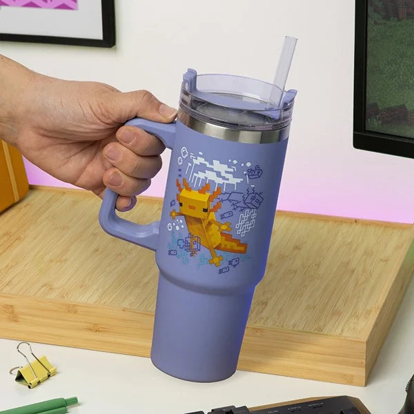 Minecraft Lila 900ml termosmugg och sugrör