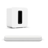 Sonos - Beam Black (Gen2) & Sonos - Subwoofer (Gen3) - White Edition - Bundle Sonos