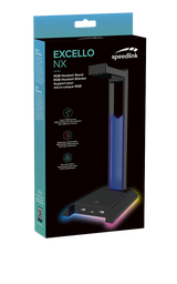 Speedlink - EXCELLO upplyst headsetstativ, 3-portars USB 2.0-hubb, integrerat ljudkort, svart
