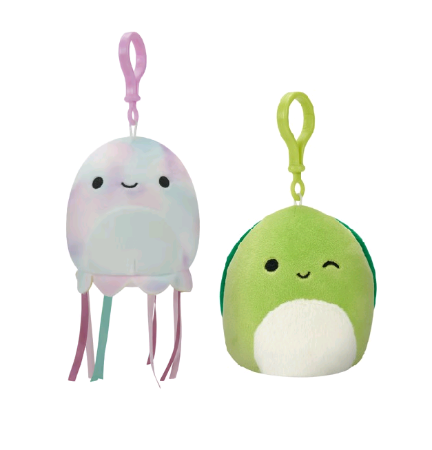 Squishmallows - 9 cm Plush P14 Clip On - Tie Dye Jellyfish & Henry the Turtle Squishmallows