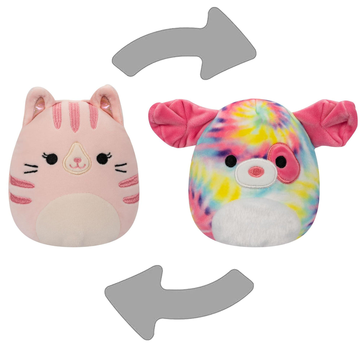 Squishmallows - Flip A Mallow 13 cm P17 - Laura The Pink Tabby Cat/Sheena The Tie Dye Swirl Dog Squishmallows