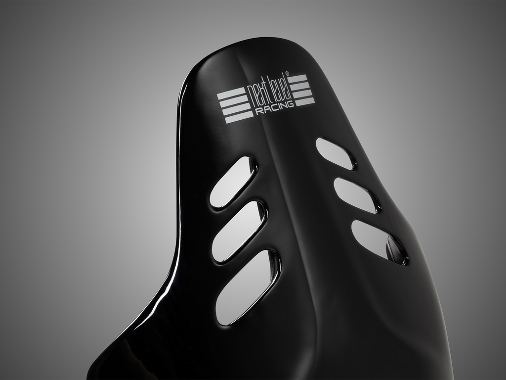 Next Level Racing ES3 Elite racersæde – Fibreglass Edition, sort – detalje af ryggen