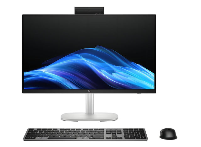 HP EliteStudio 8 AiO – 23,8" FHD, Ultra 7 265, 32 GB, 1 TB – producentillustration af alt-i-en-PC med tastatur og mus