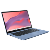 ASUS Chromebook CM14 CM1405CM4A-S60063 i Fabric Blue – åben bærbar set skråt fra højre