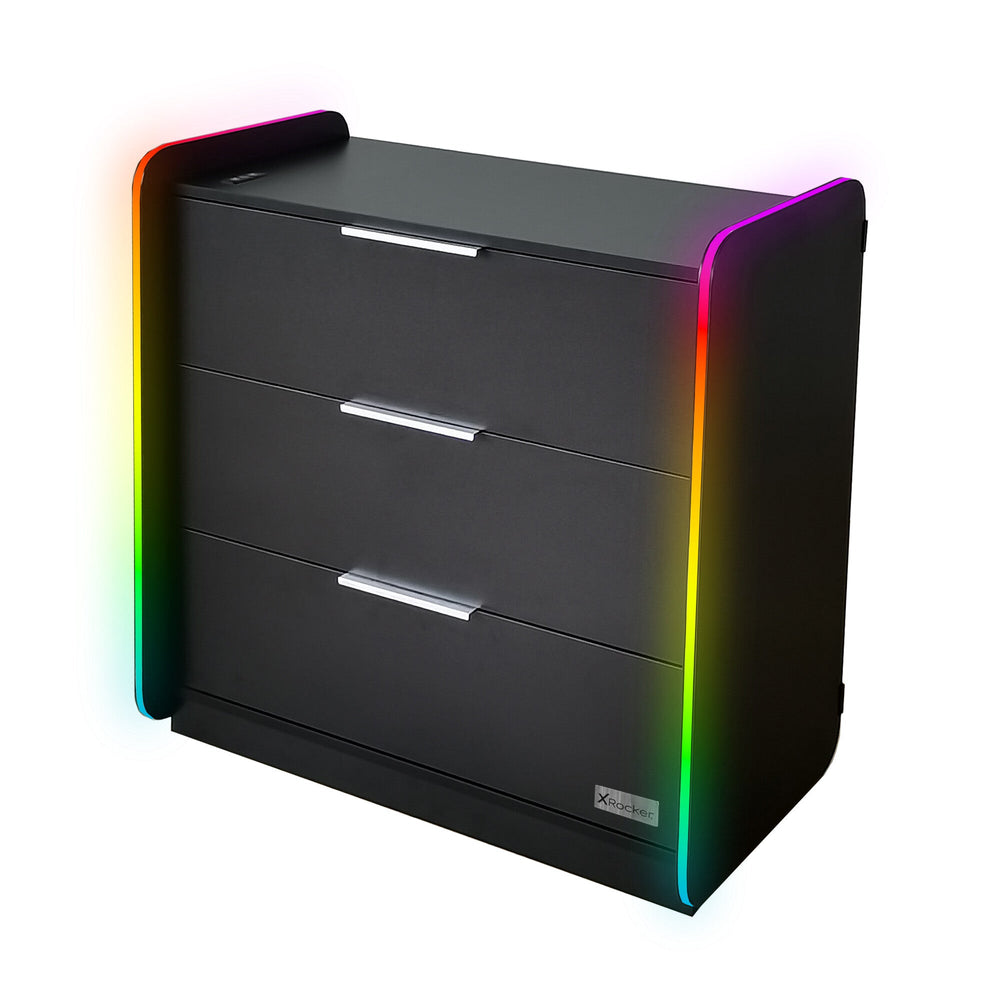 X-Rocker - ELECTRA 3-DRAWER CHEST - BLACK WITH BLACK LED Geekd